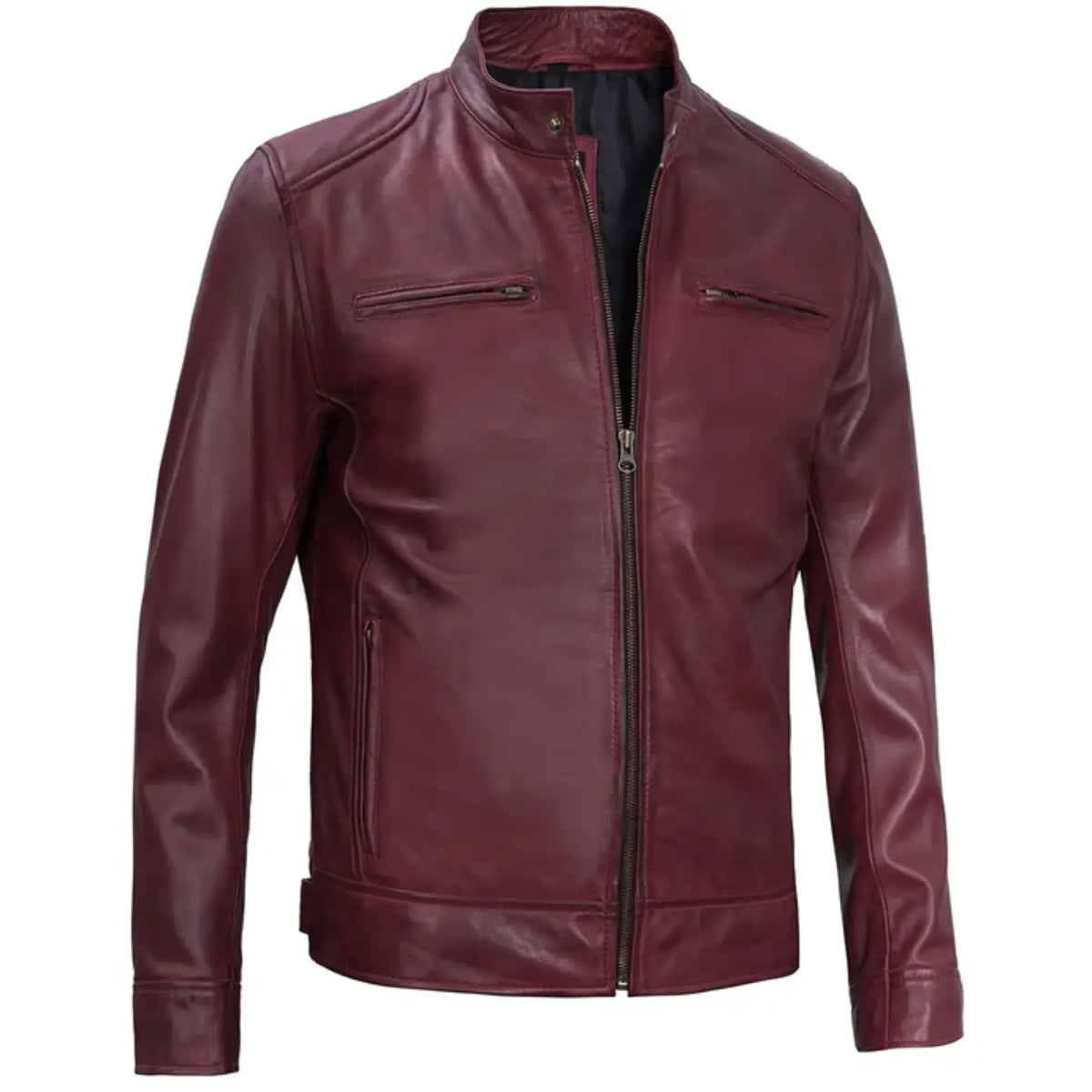 Sowachi Urvian - Men's Cafe Racer Style Maroon Leather Jacket