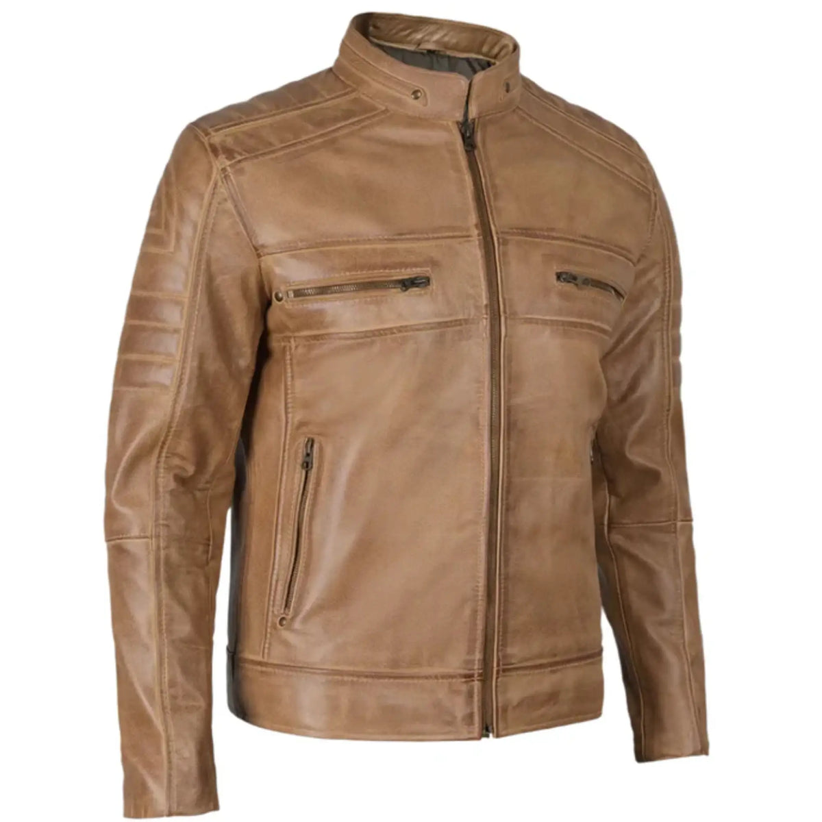 Sowachi Rovian - Men's Distressed Tan Brown Cafe Racer Real Leather Jacket