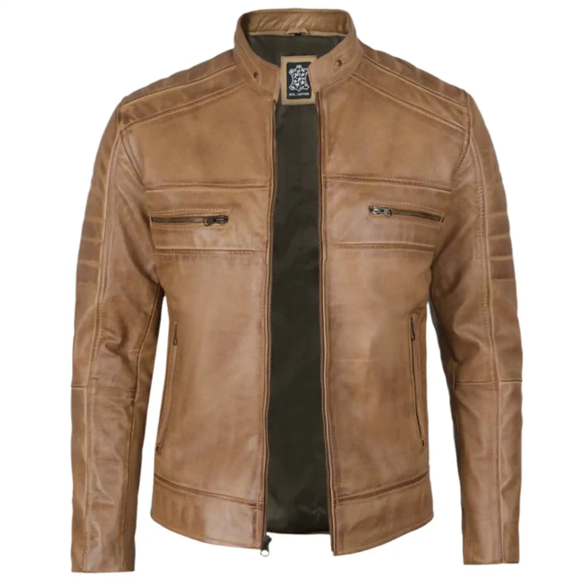 Sowachi Rovian - Men's Distressed Tan Brown Cafe Racer Real Leather Jacket