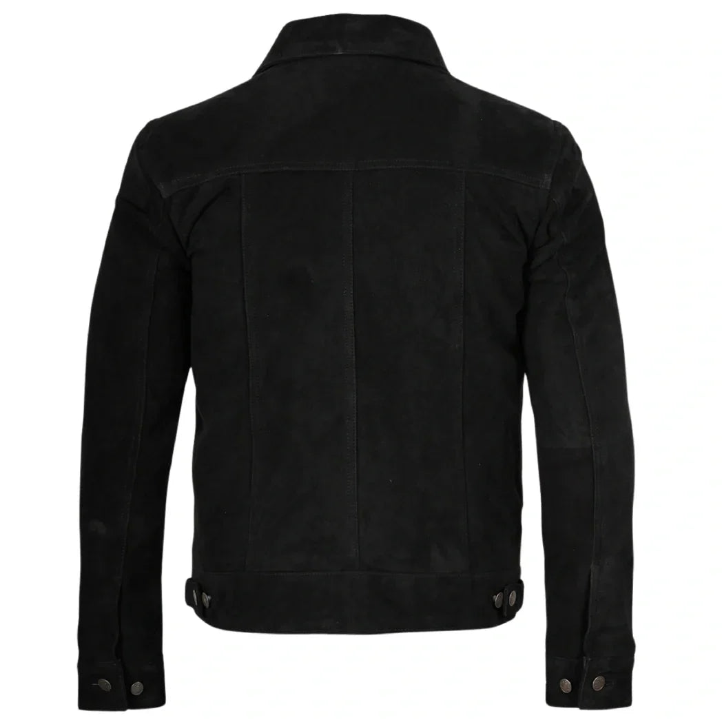 Sowachi Mens Premium Black Suede Trucker Leather Jacket