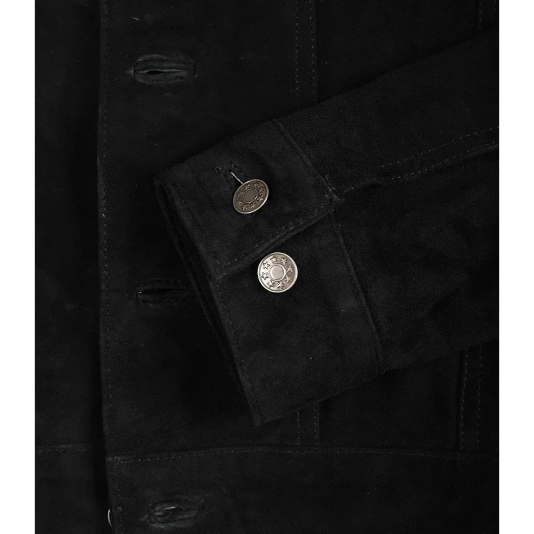 Sowachi Mens Premium Black Suede Trucker Leather Jacket