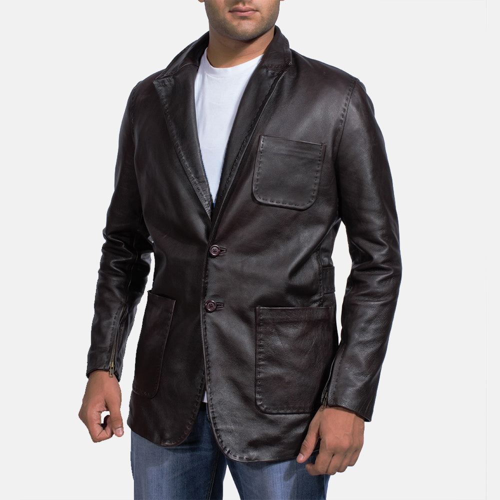Sowachi [FS] Wine Black Leather Blazer