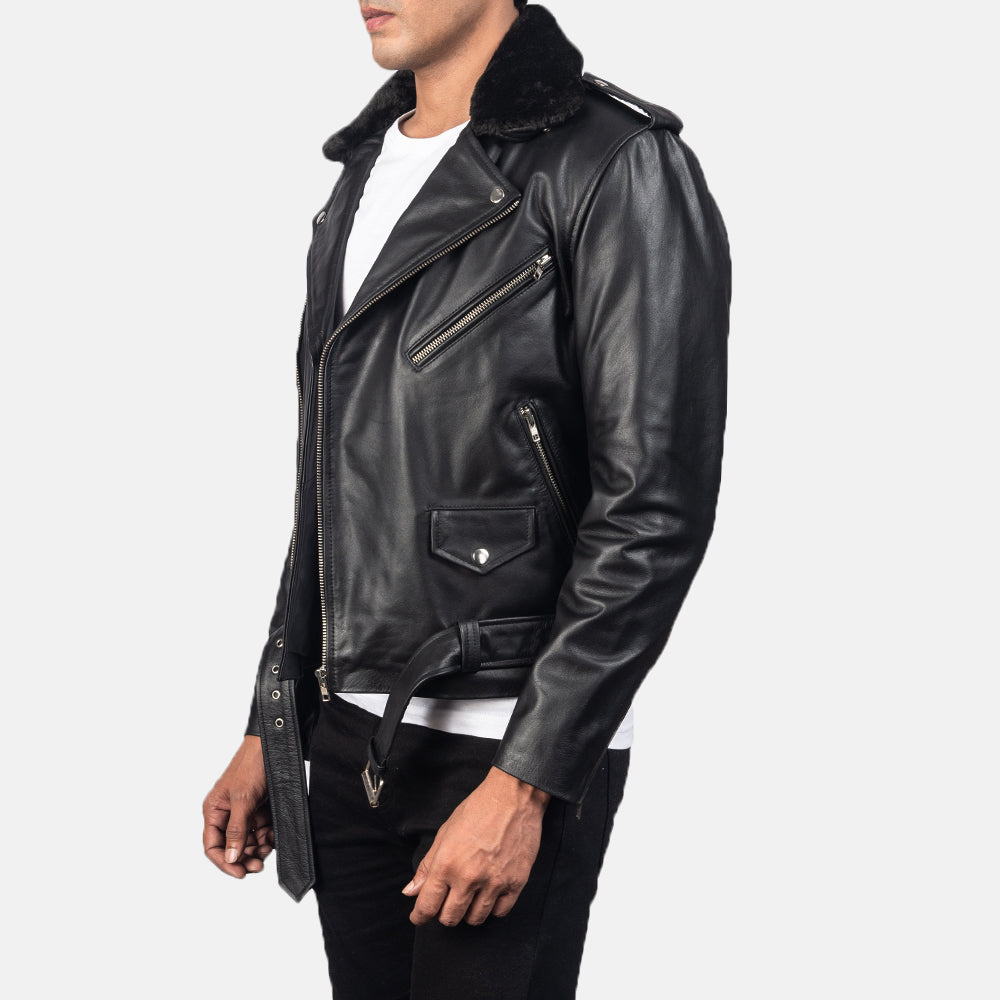Sowachi Furton Black Leather Biker Jacket