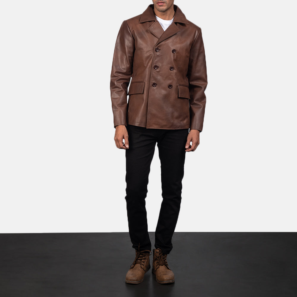 Sowachi Mr. Bailey Brown Leather Naval Peacoat