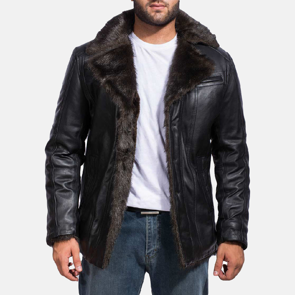 Sowachi Furcliff Black Leather Coat