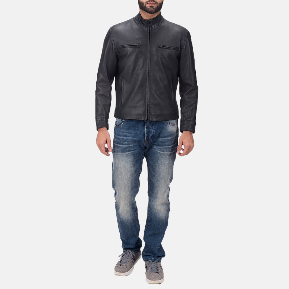Sowachi Austere Matte Black Leather Biker Jacket
