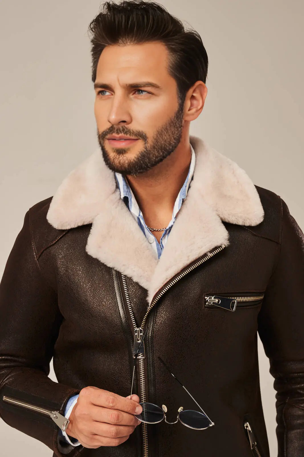 Sowachi B2 Brown Men's Sheepskin Leather Shearling Jacket