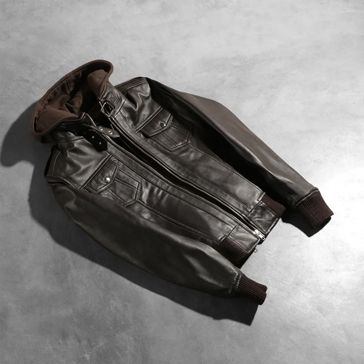 Sowachi Roslyn Brown Hooded Leather Bomber Jacket