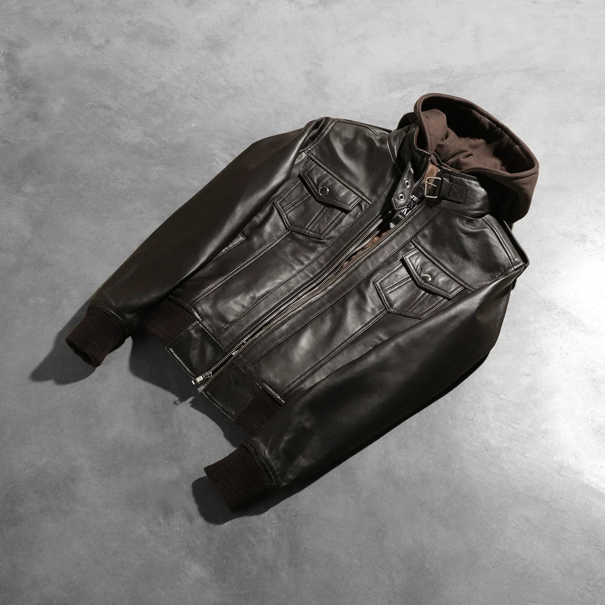 Sowachi Roslyn Brown Hooded Leather Bomber Jacket