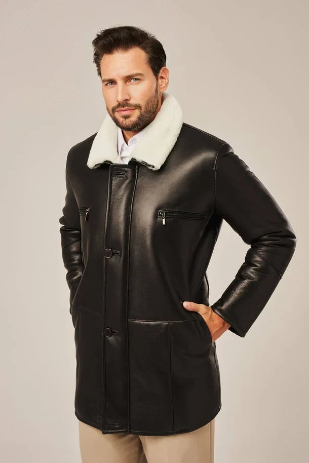 Sowachi Men's Black Shearling Leather Coats