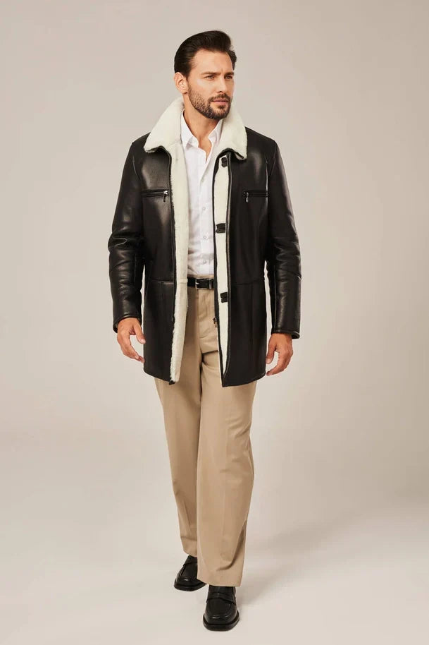 Sowachi Men's Black Shearling Leather Coats