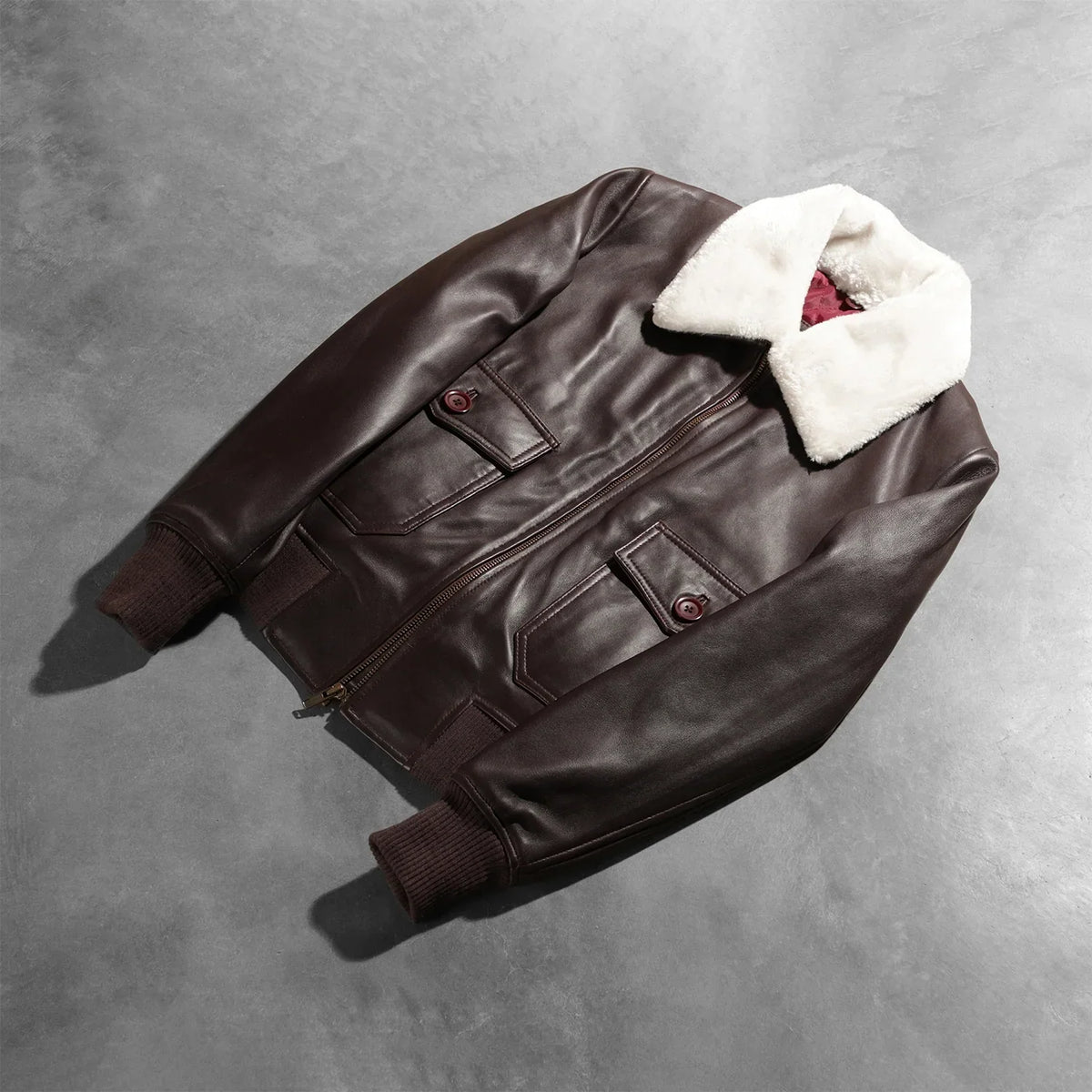 Sowachi Stella G-1 Maroon Leather Bomber Jacket
