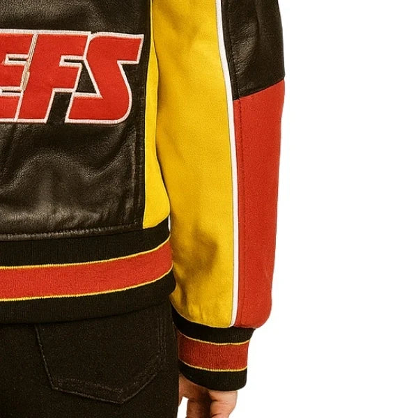 Sowachi Taylora - Women's Black Kansas City Chiefs Inspired Leather Bomber Jacket