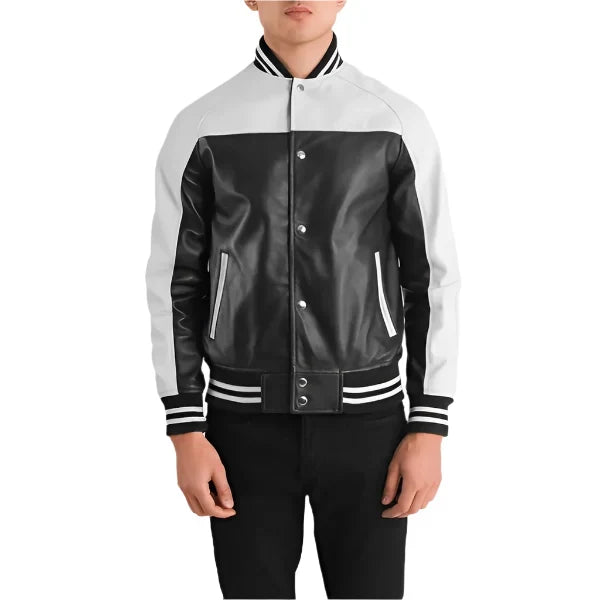 Sowachi Hazvion - Men's Black Sheepskin Leather Varsity Jacket