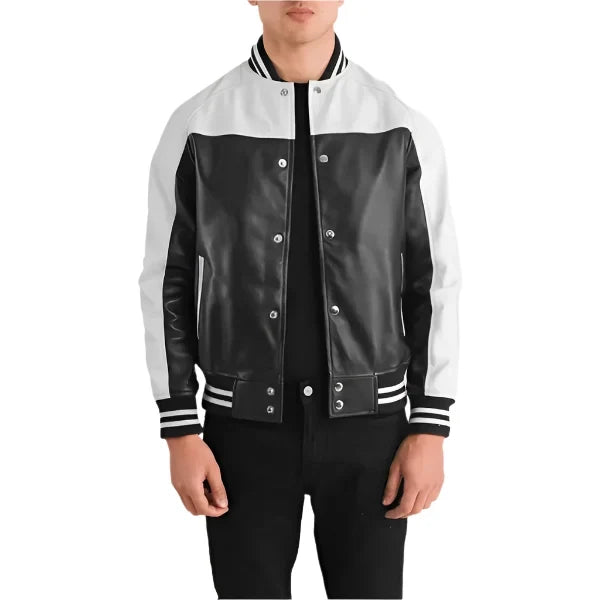 Sowachi Hazvion - Men's Black Sheepskin Leather Varsity Jacket
