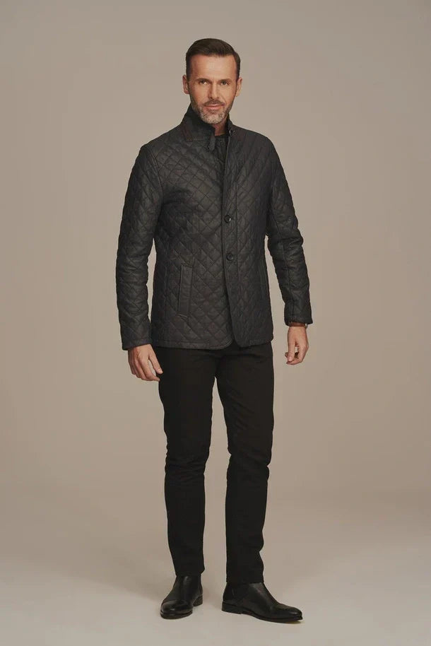 Sowachi Men's Black Quilted Leather Jacket