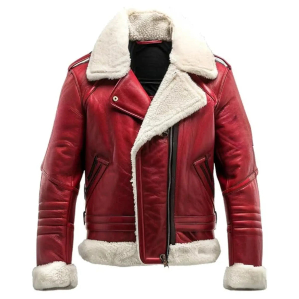 Sowachi Unisex Sheepskin Red Shearling Real Leather Jacket
