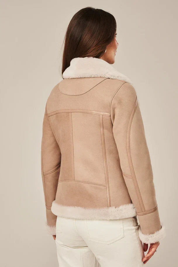 Sowachi Women's Beige Pilot Shearling Jacket