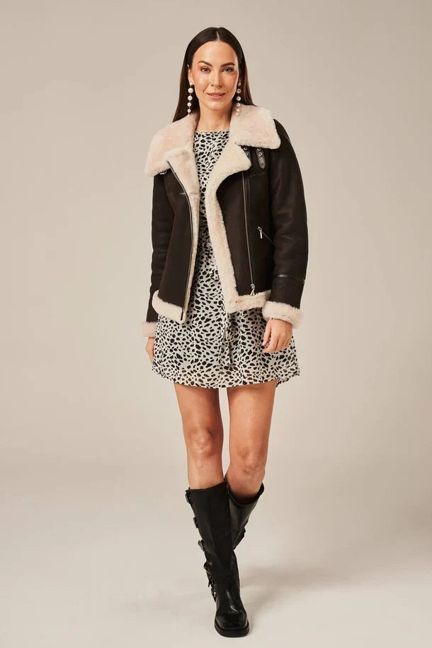 Sowachi Vella - Women's Brown Shearling Pilot Leather Jacket