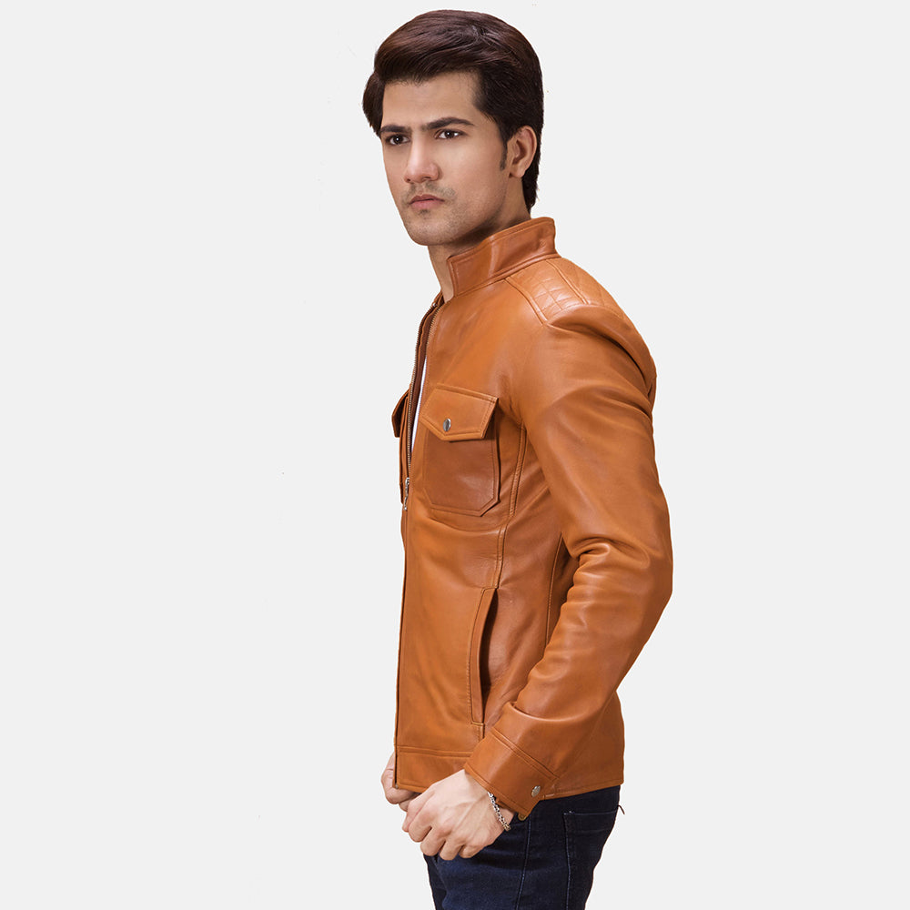 Sowachi Voltex Tan Leather Biker Jacket