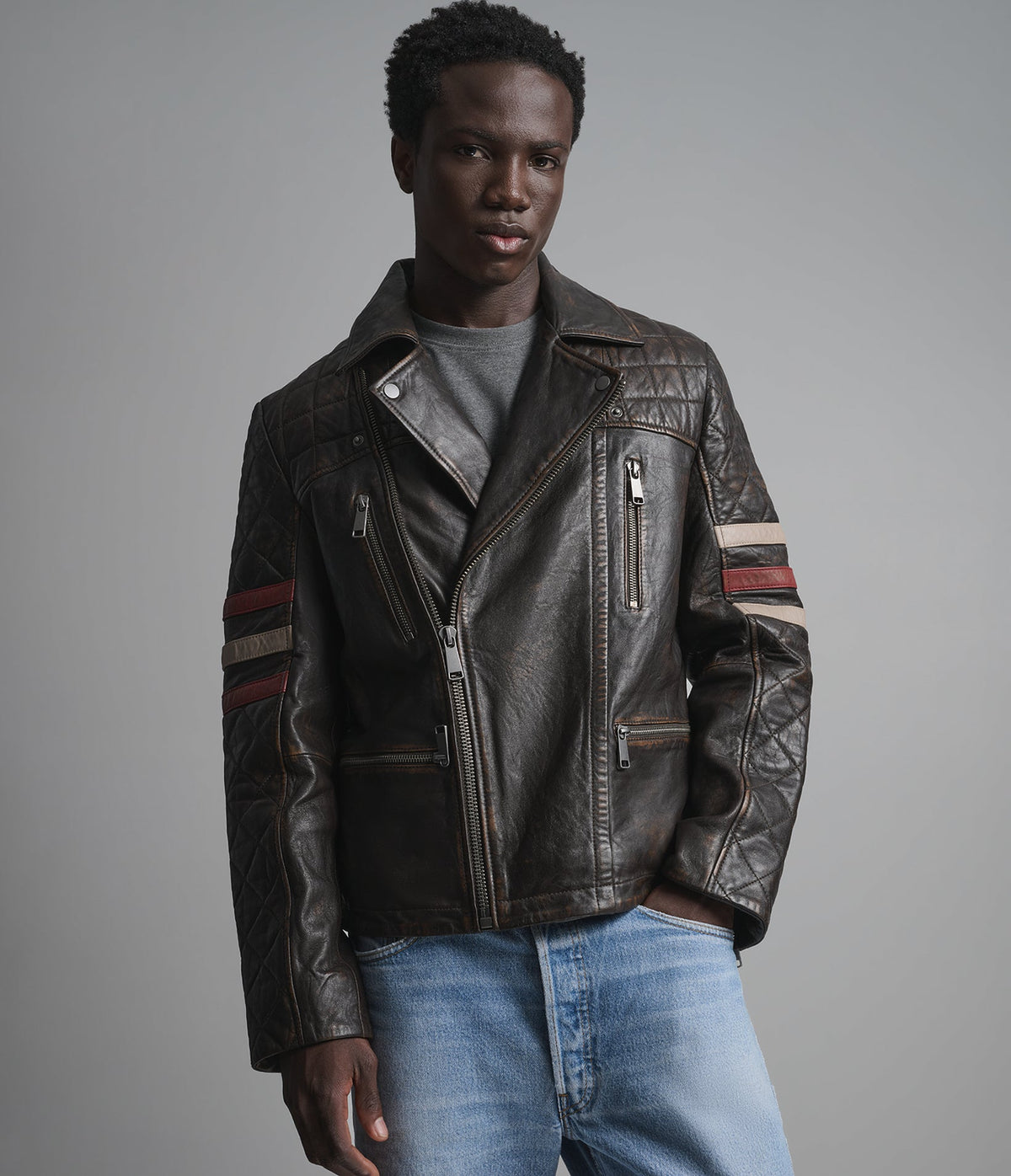 Colton Vintage Striped Moto Jacket