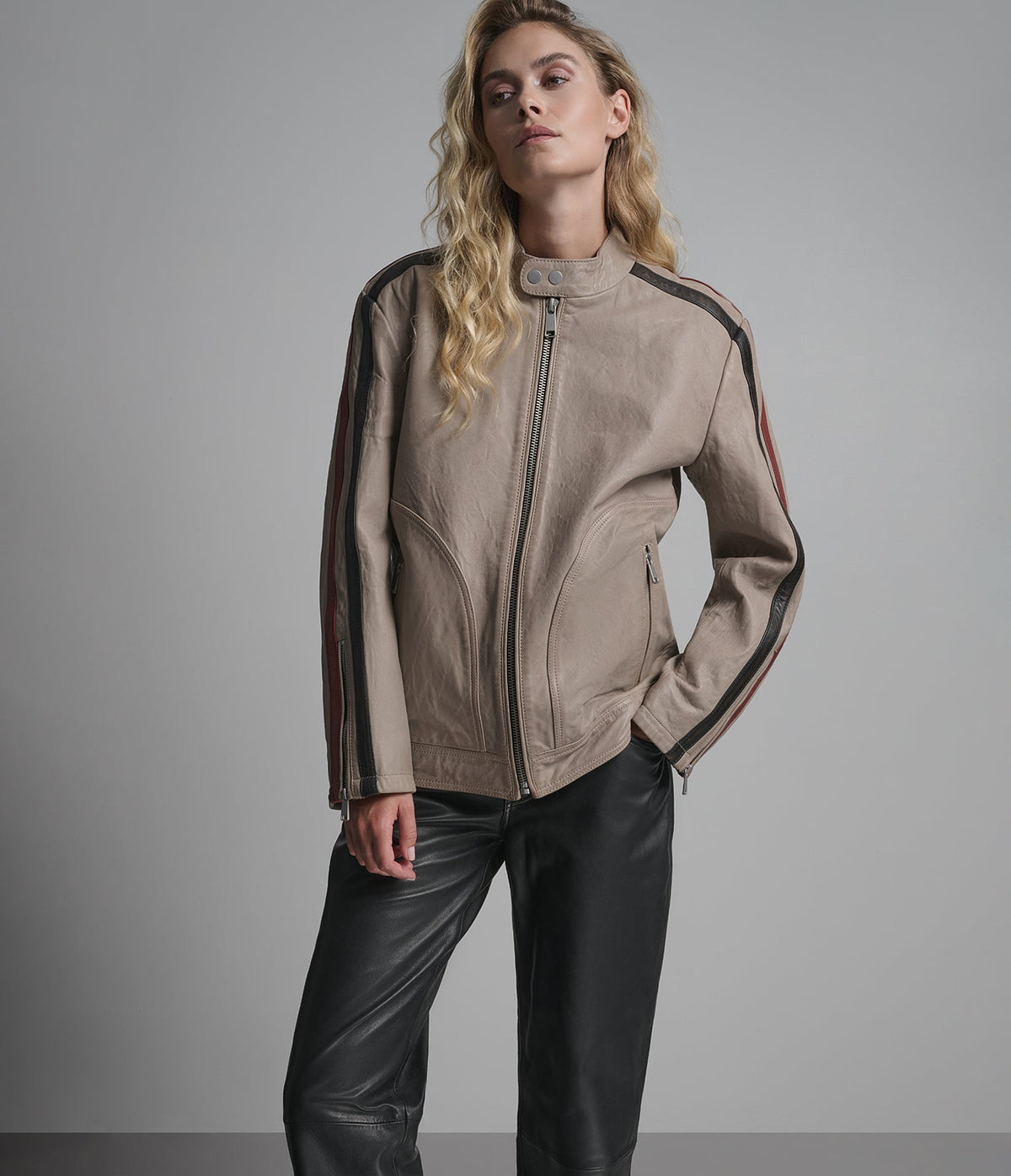 Nova Vintage Leather Striped Racer Jacket