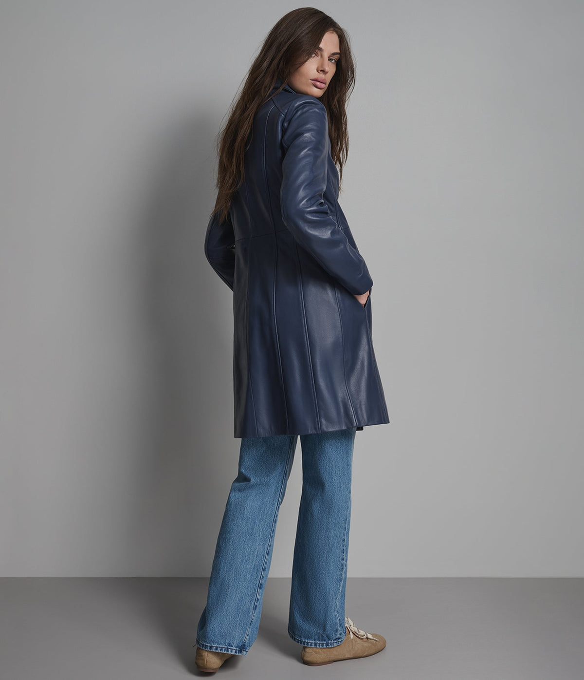 Nora Button Down Leather Trench Coat
