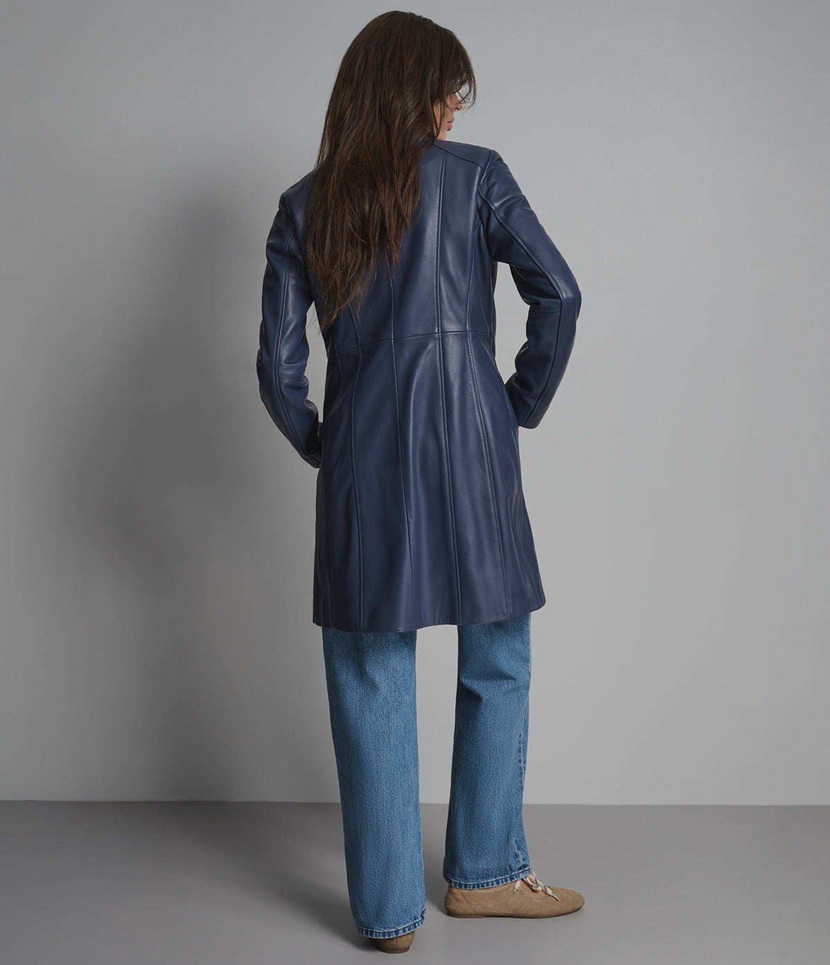 Nora Button Down Leather Trench Coat