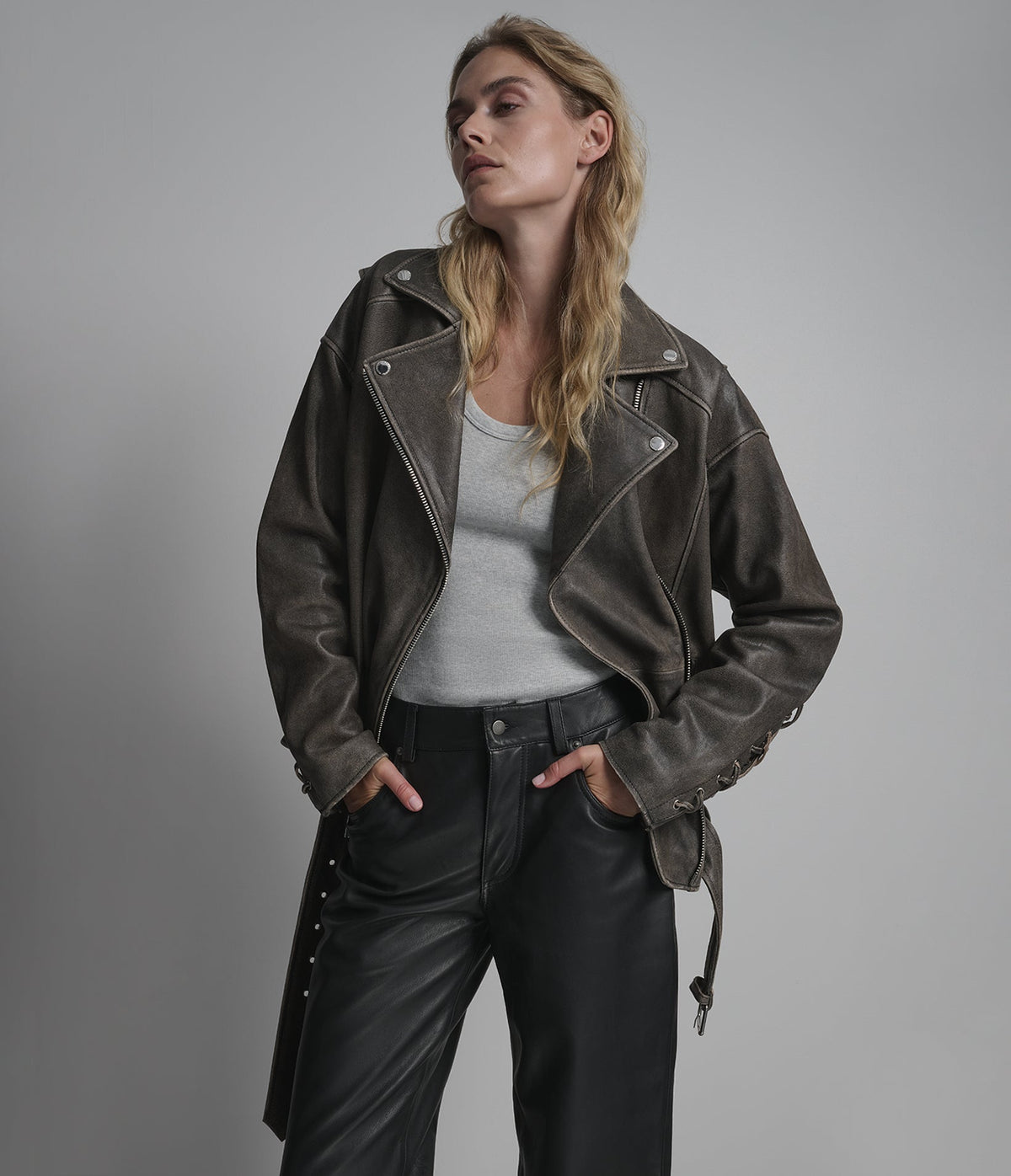 Briana Oversized Asymmetric Leather Moto Jacket