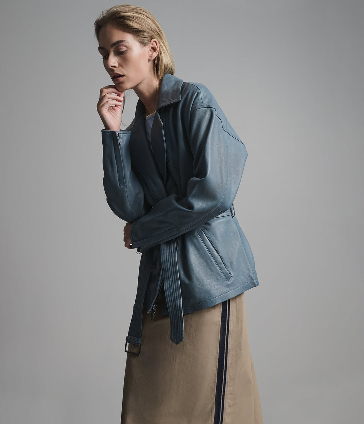 Monroe Leather Belted Asymmetric Moto Jacket