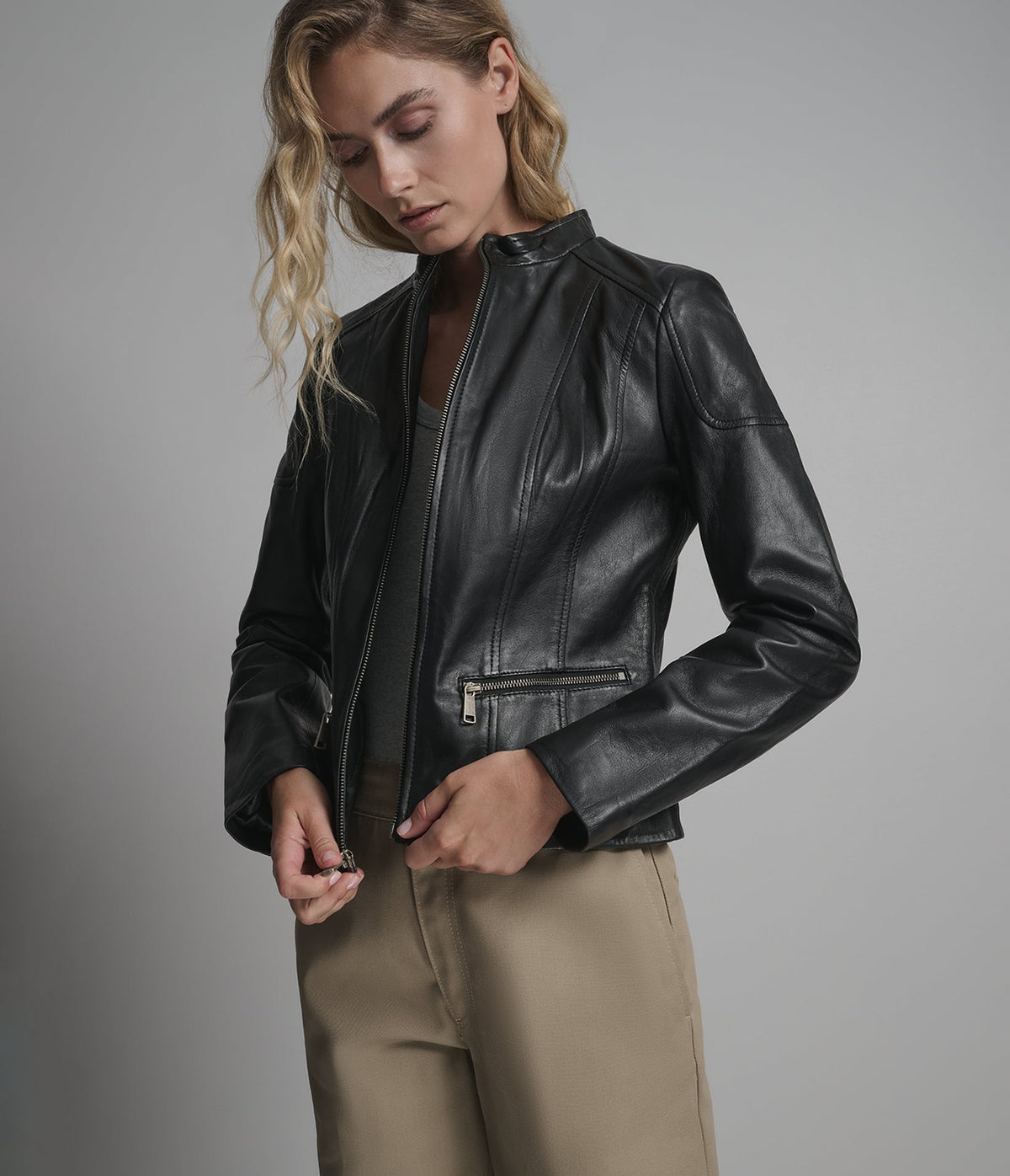 Caitlin Leather Scuba Jacket
