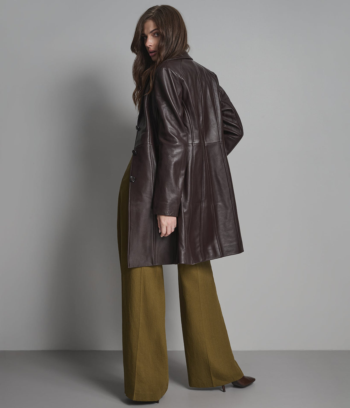Nora Button Down Leather Trench Coat