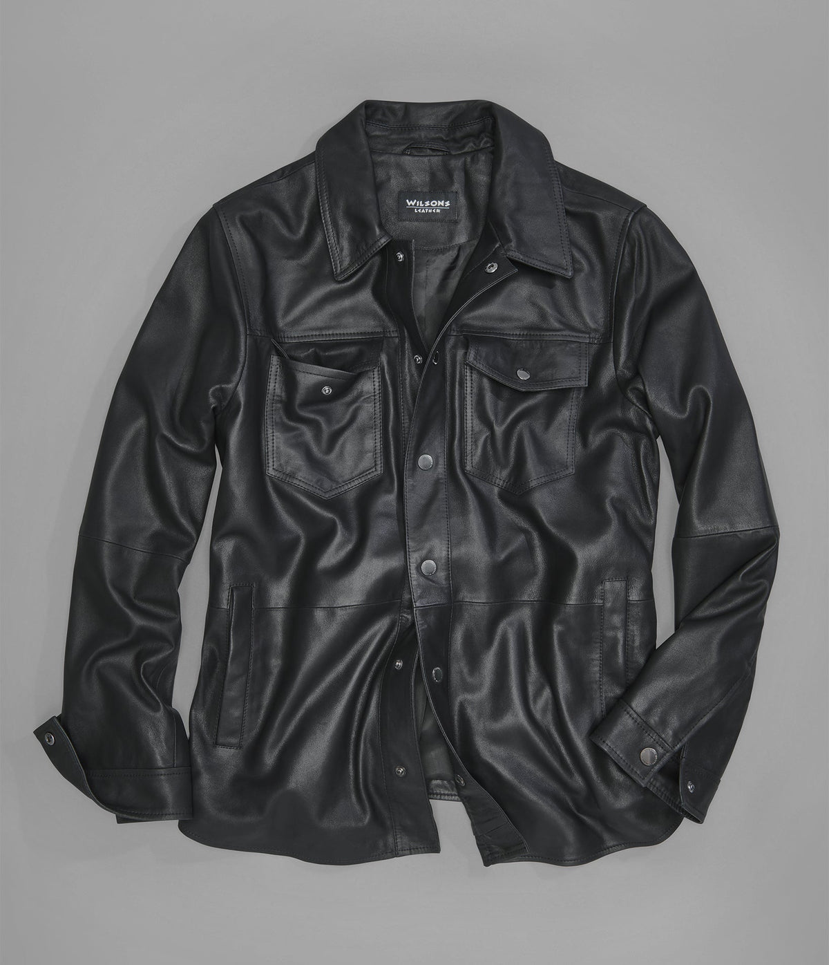 Wren Lightweight Leather Snap Front Shirt Jacket