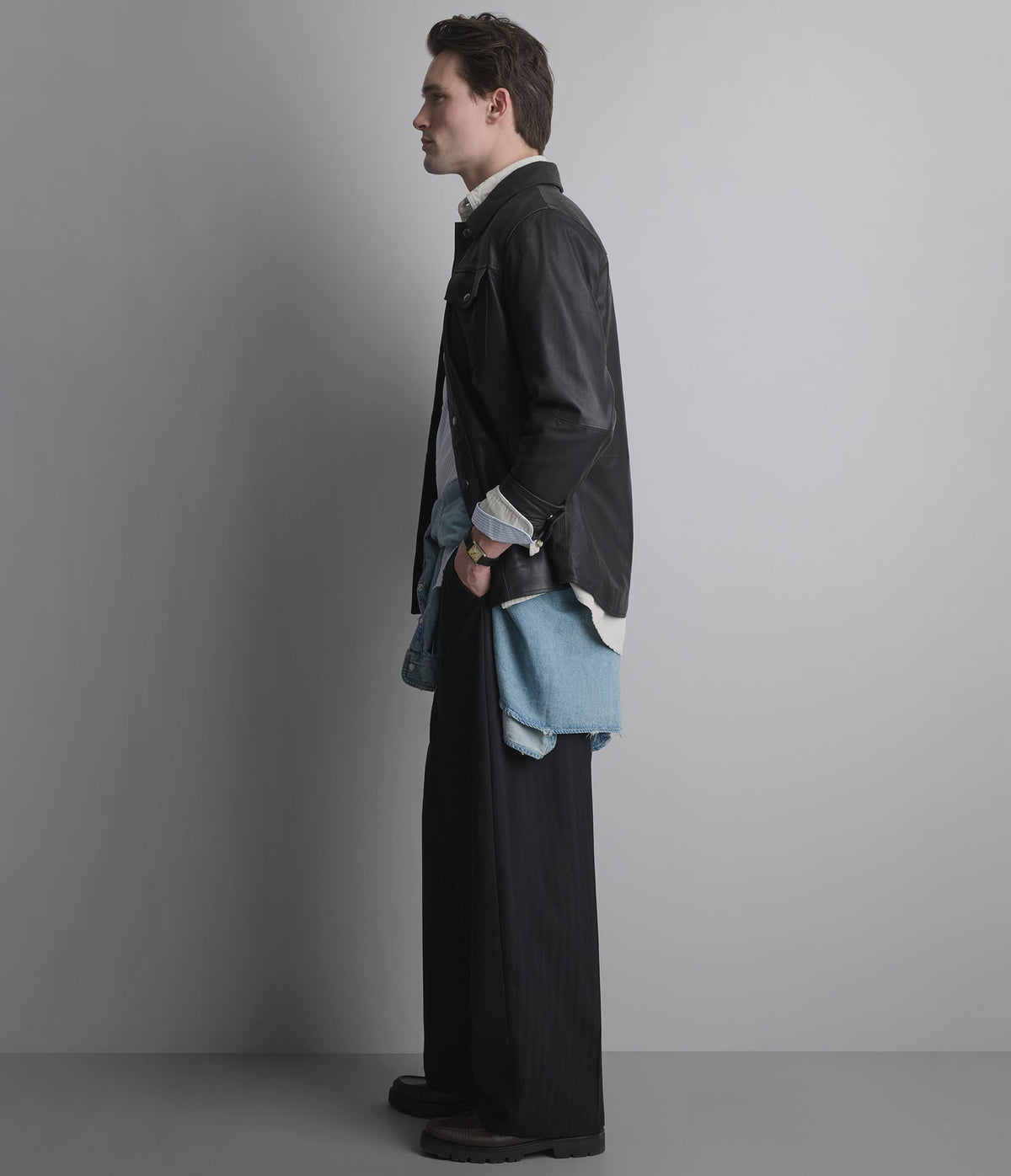 Wren Lightweight Leather Snap Front Shirt Jacket