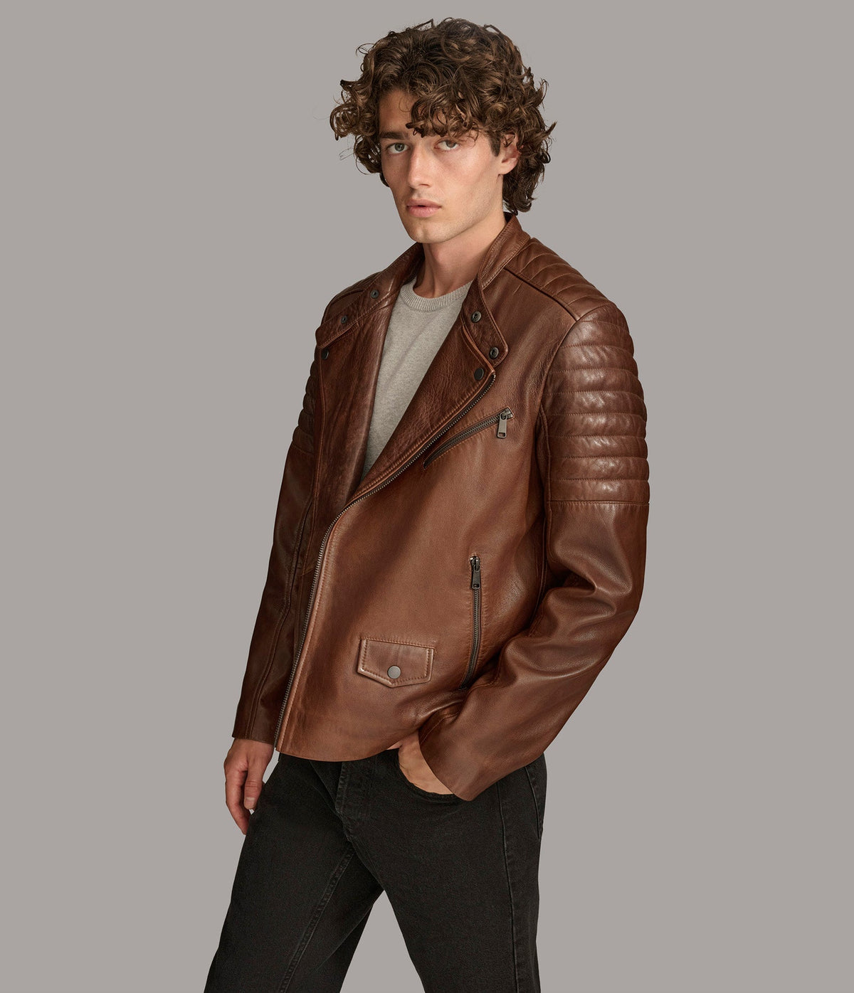 Andres Leather Moto Jacket With Zip Off Hood
