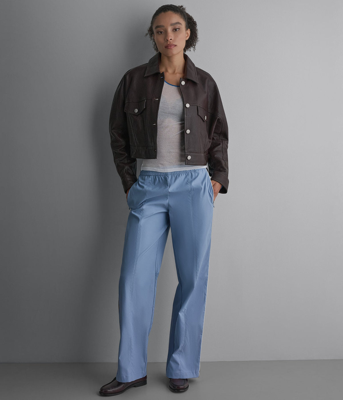 Jamie Dropped Shoulder Leather Trucker Jacket