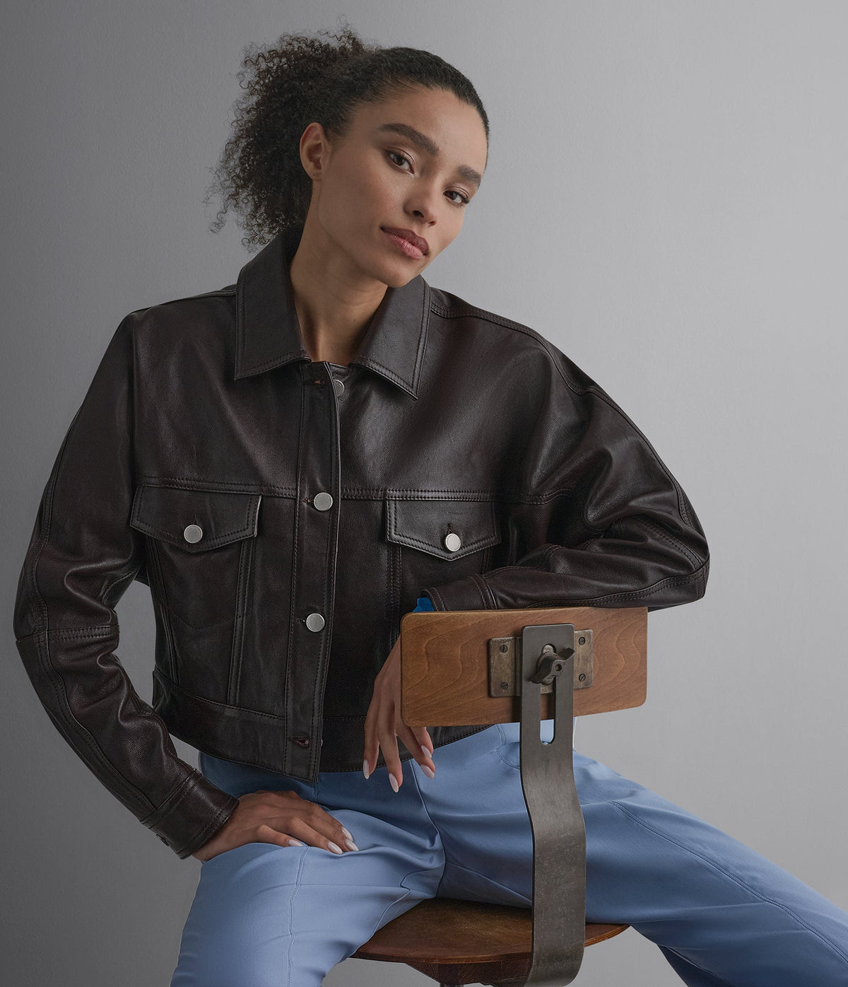 Jamie Dropped Shoulder Leather Trucker Jacket