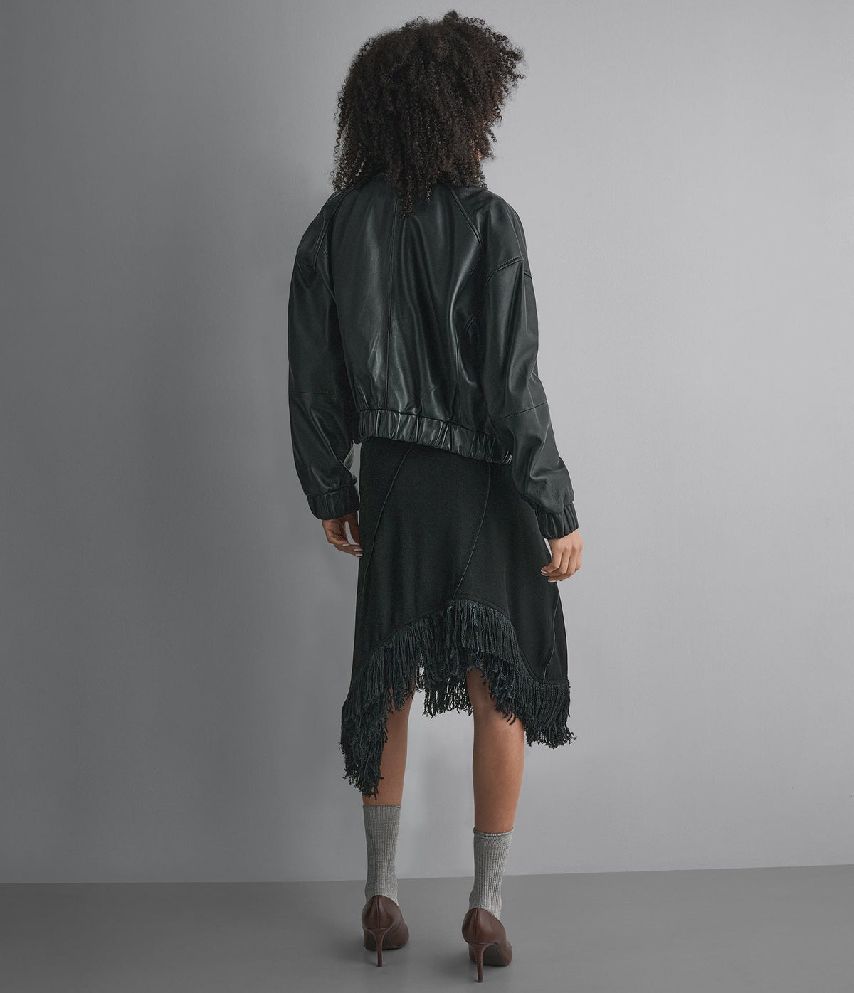 Bailen Cropped Leather Bomber Jacket