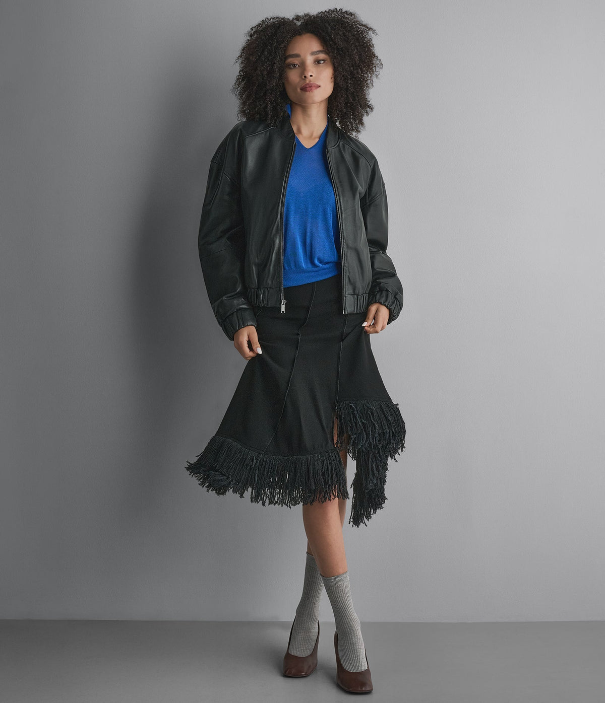 Bailen Cropped Leather Bomber Jacket
