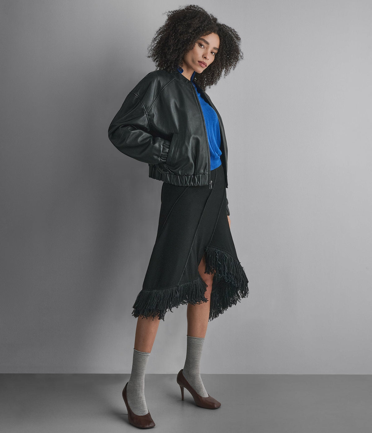 Bailen Cropped Leather Bomber Jacket