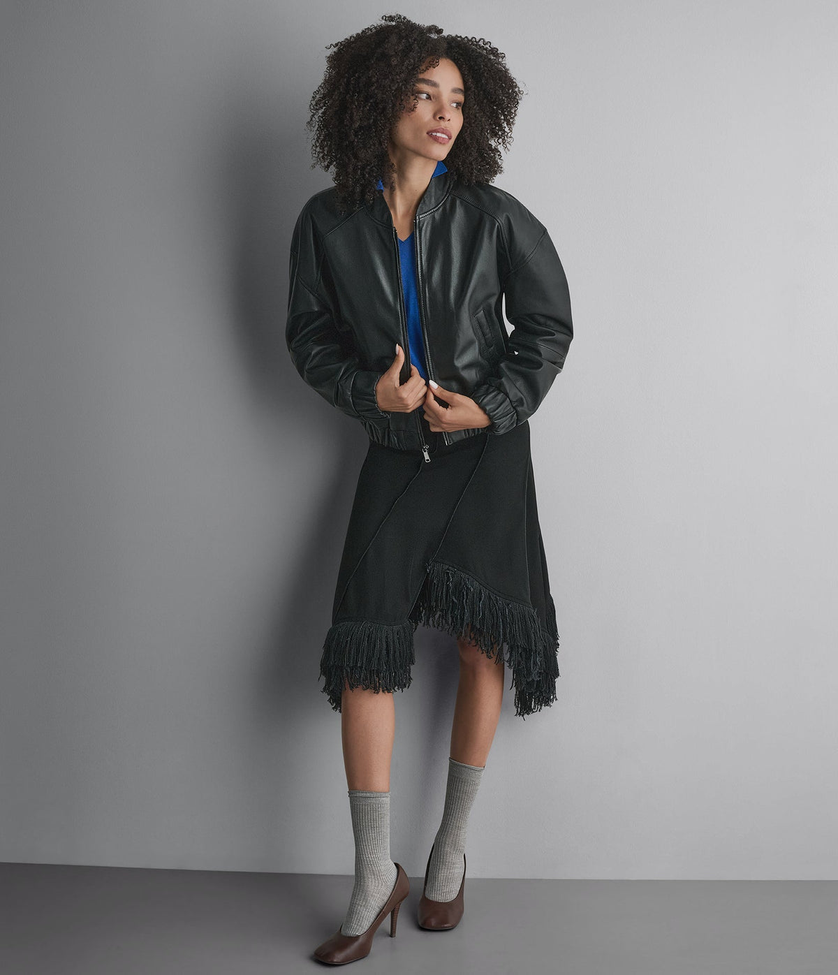Bailen Cropped Leather Bomber Jacket