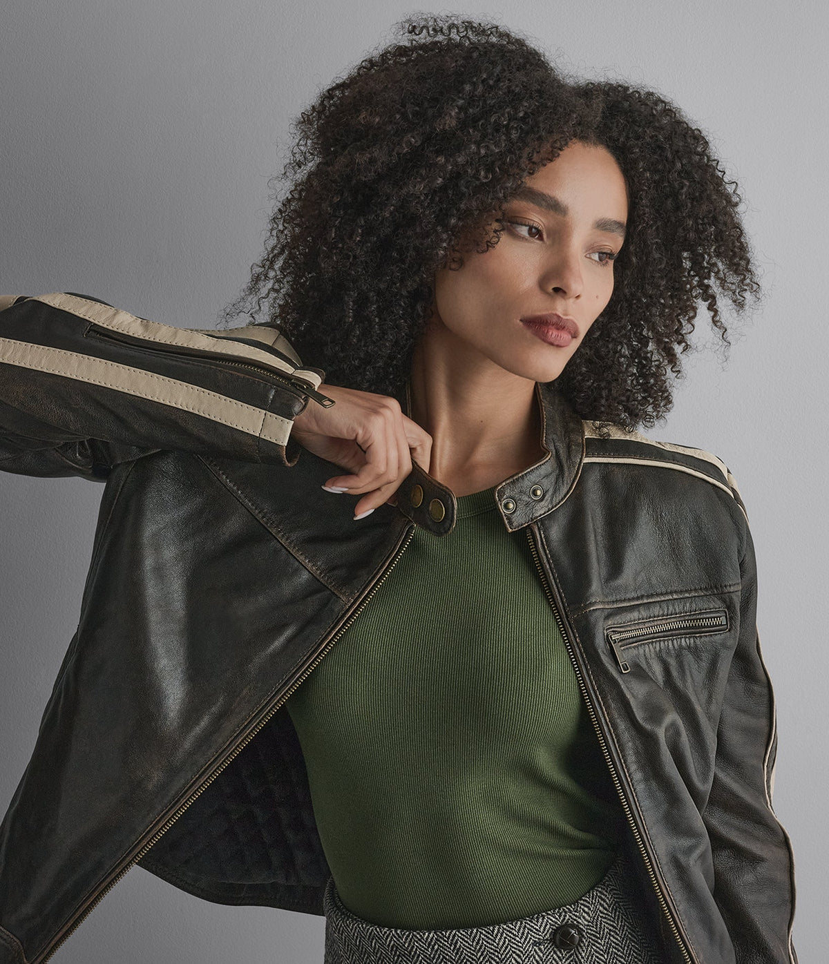 Cameron Leather Oversized Racer Jacket