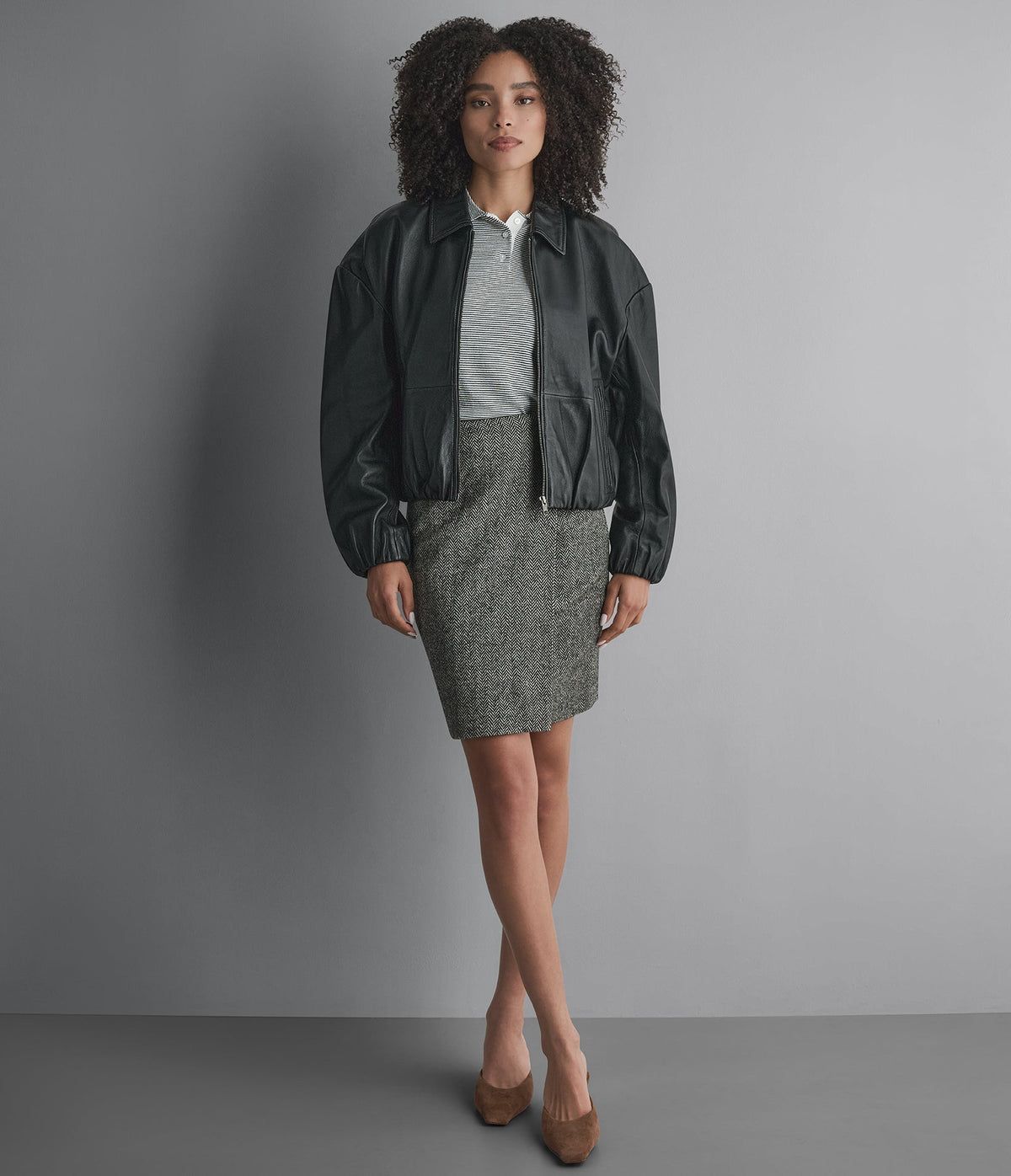 Brooke Leather Bubble Hem Jacket