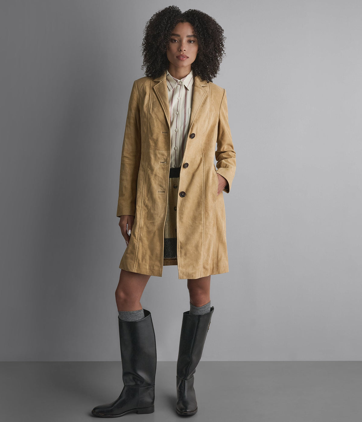 Nora Button Down Suede Trench Coat
