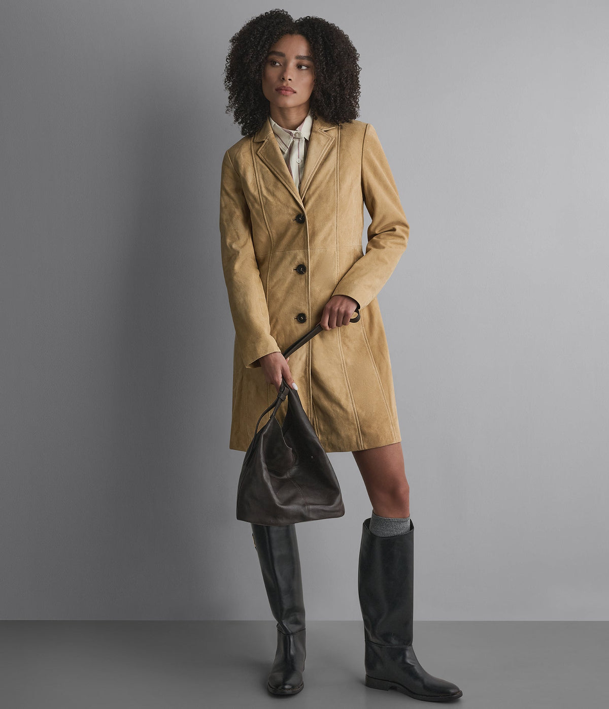 Nora Button Down Suede Trench Coat