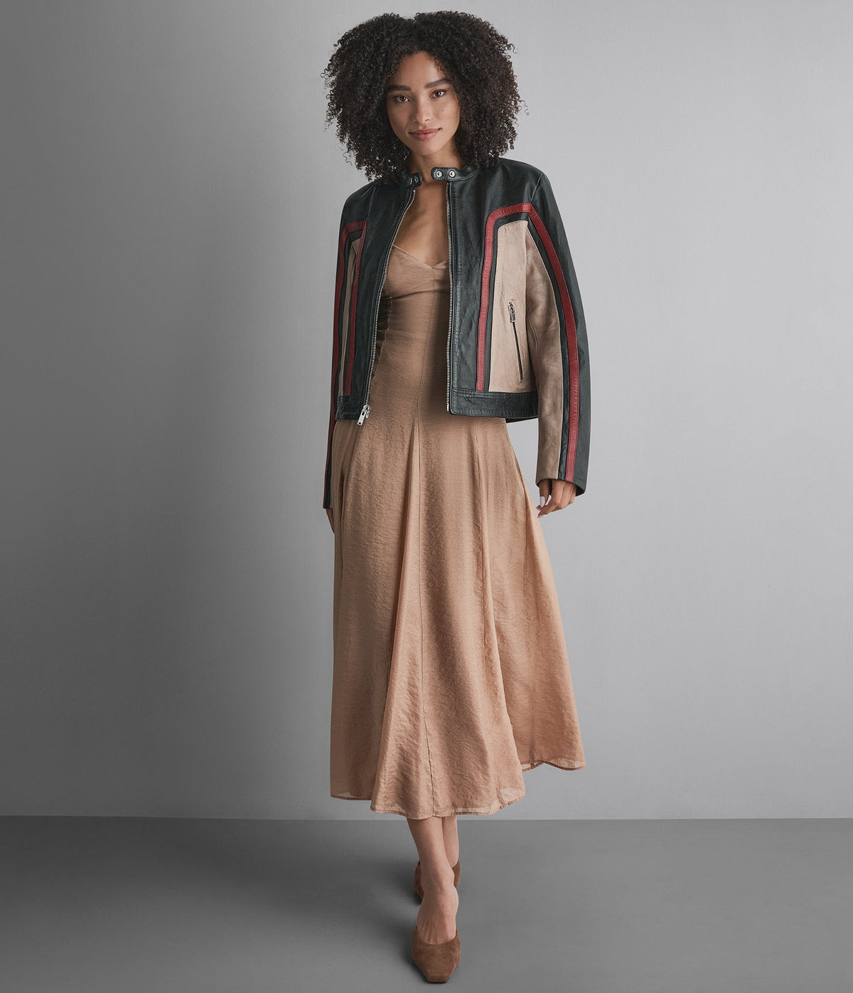 Riley Cropped Leather Racer Jacket