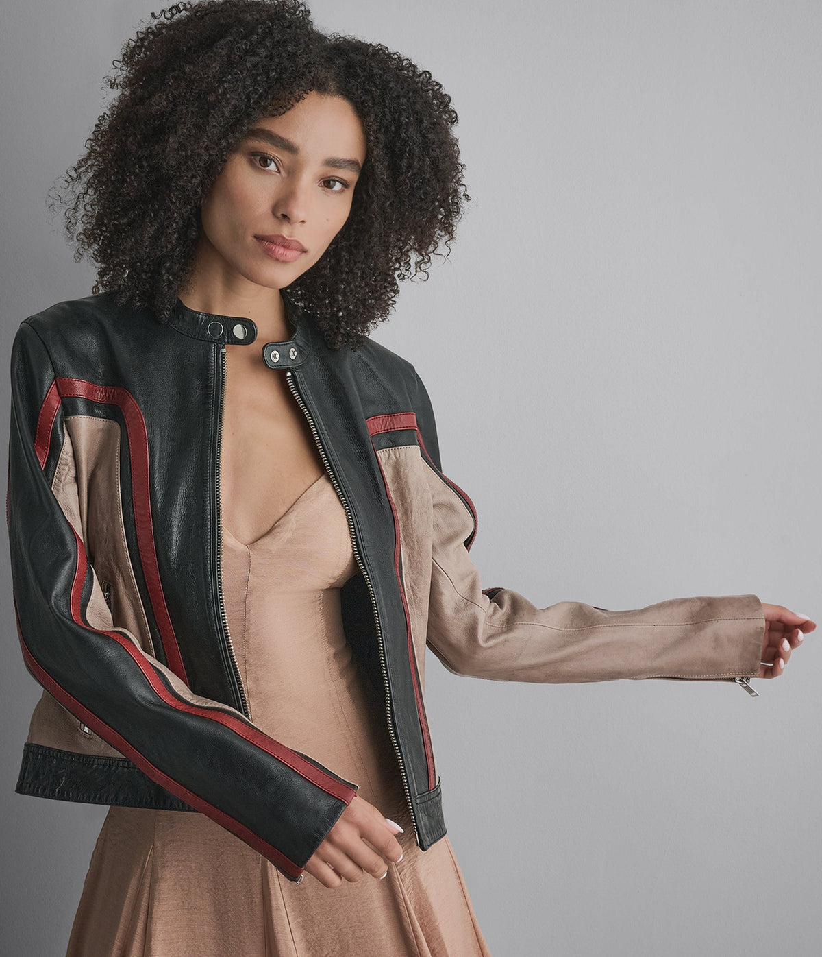 Riley Cropped Leather Racer Jacket