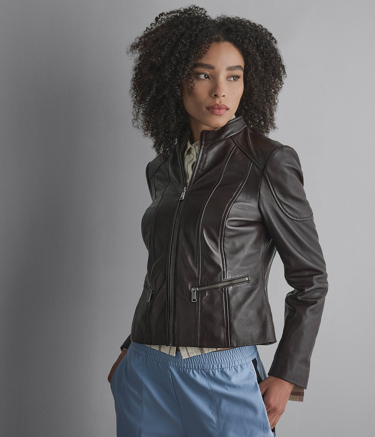 Caitlin Leather Scuba Racer Jacket