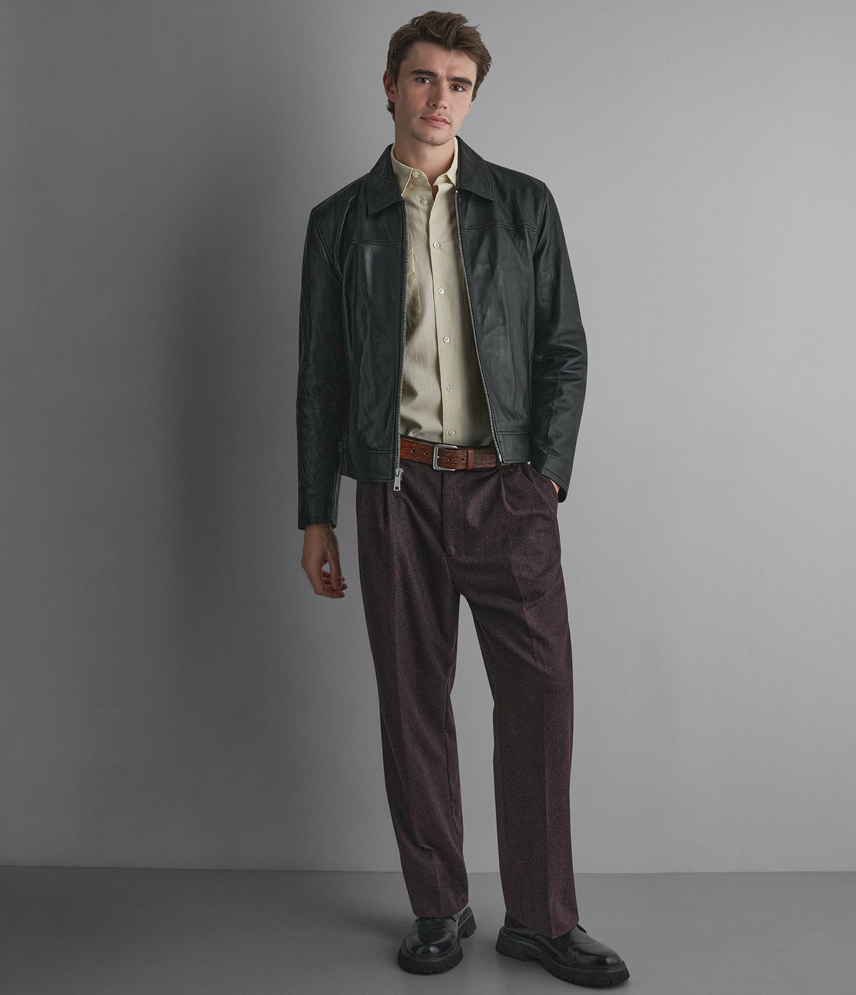 Teddy Leather Zip Up Jacket