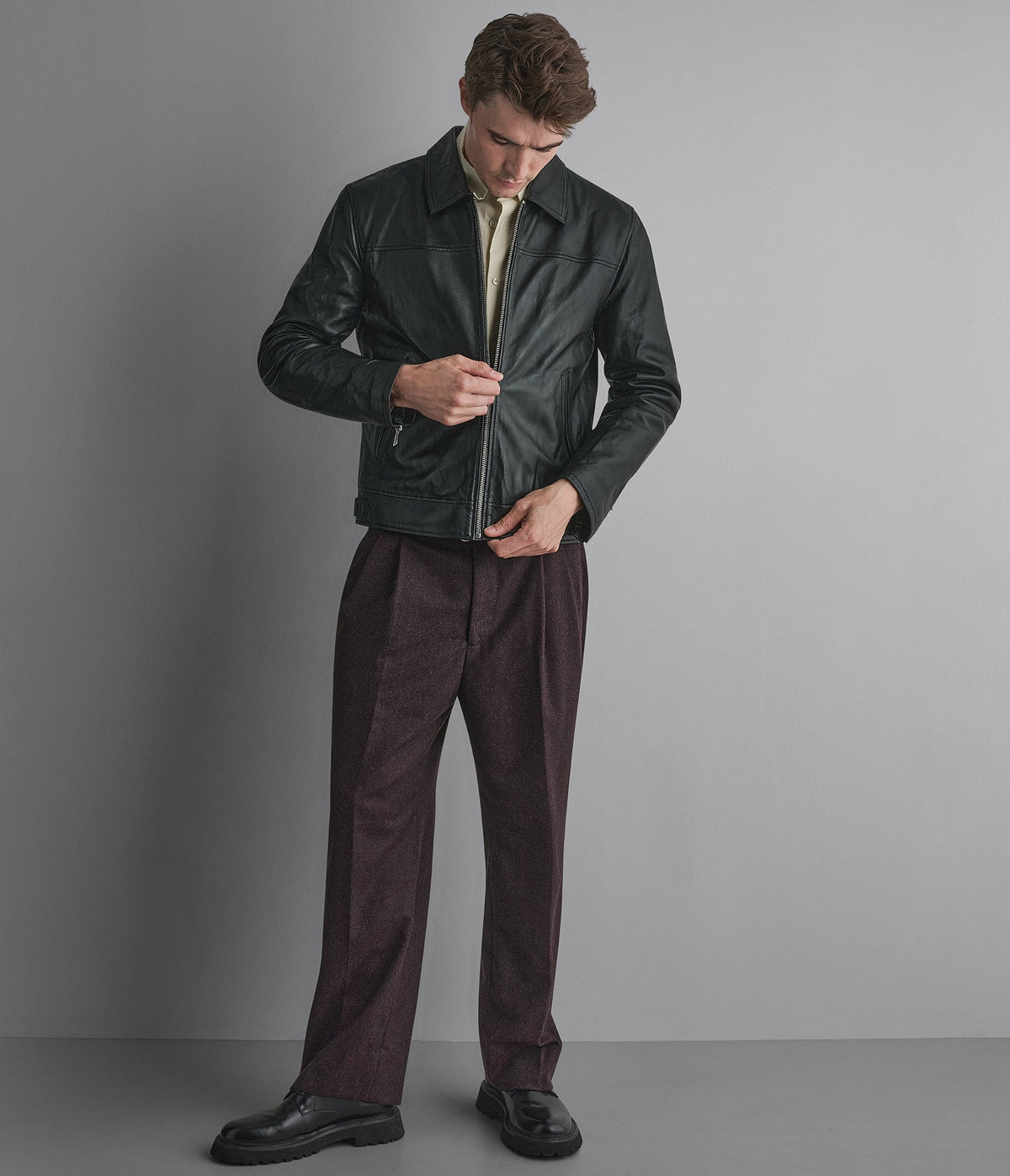 Teddy Leather Zip Up Jacket